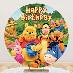 Lofaris Cartoon Forest Honey Bear Round Happy Birthday Backdrop