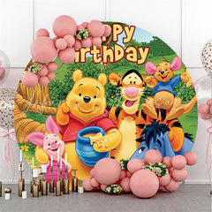 Lofaris Cartoon Forest Honey Bear Round Happy Birthday Backdrop