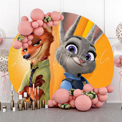 Lofaris Cartoon Fox And Rabbit Round Happy Birthday Backdrop