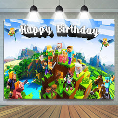 Lofaris Cartoon Game World Character Happy Birthday Backdrop