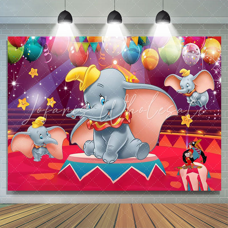 Lofaris Cartoon Glitter Balloons Happy Elephant Birthday Backdrop