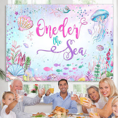 Lofaris Cartoon Glitter Oneder The Sea Happy Birthday Backdrop