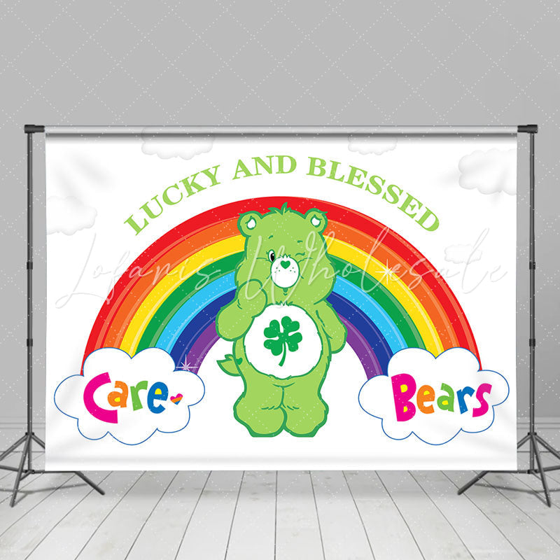 Lofaris Cartoon Green Bear Rainbow St Patricks Day Backdrop