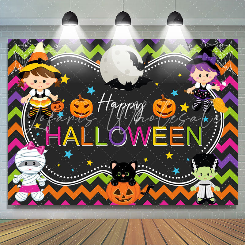 Lofaris Cartoon Little Girls Happy Halloween Theme Backdrop