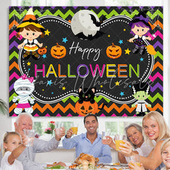 Lofaris Cartoon Little Girls Happy Halloween Theme Backdrop