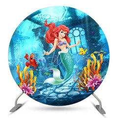 Lofaris Cartoon Mermaid Princess Round Girls Birthay Backdrop Kit