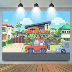 Lofaris Cartoon Pretty Neighbor House Car Birthday Backdrop