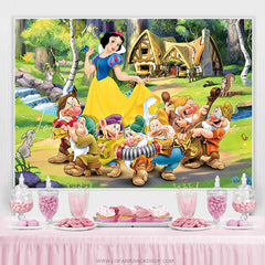 Lofaris Cartoon Princess And Dwarfs Theme Birthday Backdrop