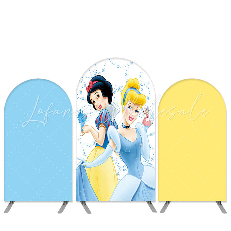 Lofaris Cartoon Princess Theme Yellow Blue Birthday Arch Backdrop Kit