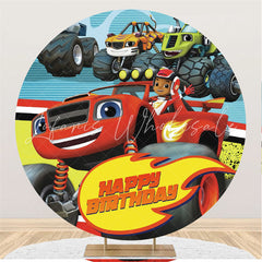 Lofaris Cartoon Race Car Circle Happy Birthday Backdrop For Boy