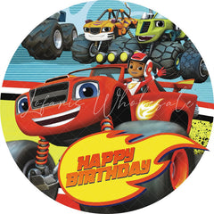 Lofaris Cartoon Race Car Circle Happy Birthday Backdrop For Boy