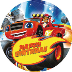 Lofaris Cartoon Racing Car Round Happy Birthday Backdrop For Boy