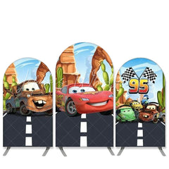 Lofaris Cartoon Racing Car Theme Happy Birthday Arch Backdrop Kit