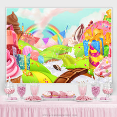 Lofaris Cartoon Rainbow Dessert Candyland Birthday Backdrop