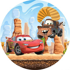 Lofaris Cartoon Red Car And Stone Round Happy Birthday Backdrop