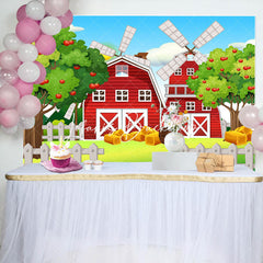 Lofaris Cartoon Red House Trees Fence Baby Shower Backdrop