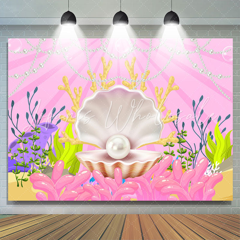 Lofaris Cartoon Sea Pearl And Seaweed Birthday Party Backdrop