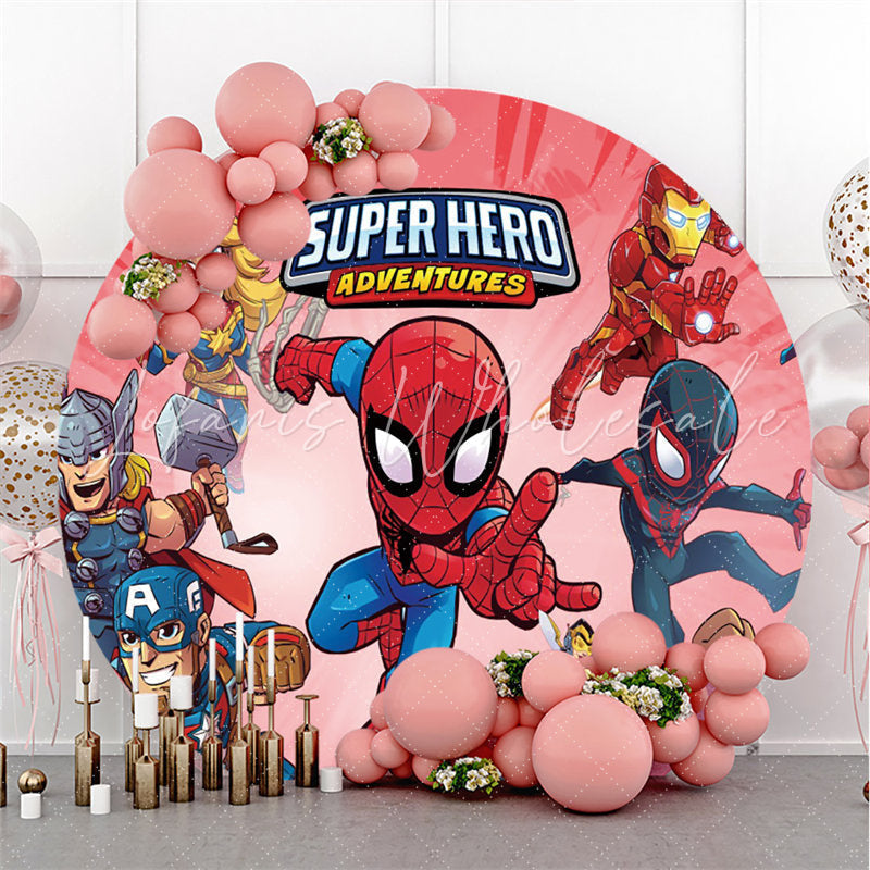 Lofaris Cartoon Super Hero Round Birthday Backdrop For Boy