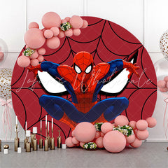 Lofaris Cartoon Super Hero Round Happy Boys Birthday Backdrop