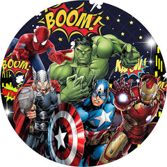 Lofaris Cartoon Super Heroes Round Birthday Backdrop For Boy