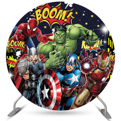 Lofaris Cartoon Super Heroes Round Birthday Backdrop For Boy