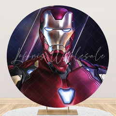 Lofaris Cartoon Super Iron Man Round Birthday Party Backdrop