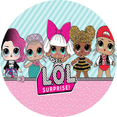 Lofaris Cartoon Surprise Glitter Girls Round Birthday Backdrop