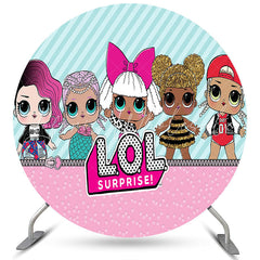 Lofaris Cartoon Surprise Glitter Girls Round Birthday Backdrop