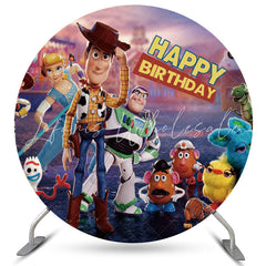 Lofaris Cartoon Toys Round Happy Birthday Backdrop For Boy