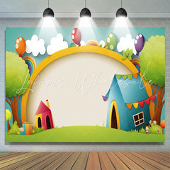 Lofaris Cartoon Tree House Balloons Backdrop for Birthday