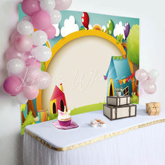 Lofaris Cartoon Tree House Balloons Backdrop for Birthday