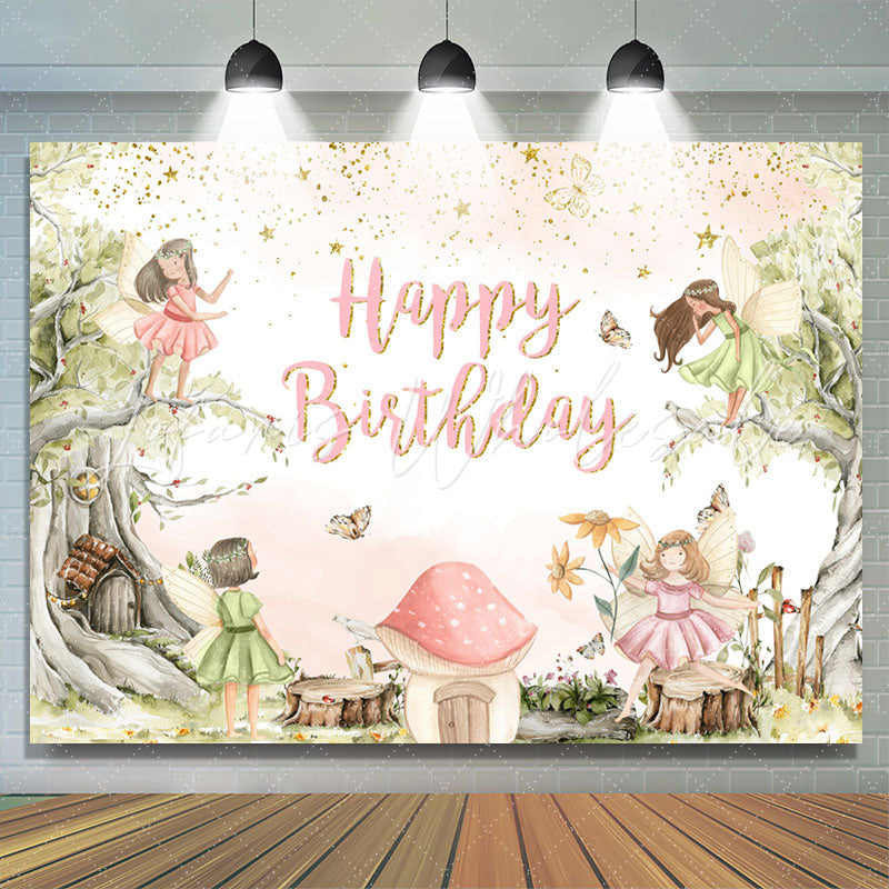 Lofaris Cartoon Tree Mushroom Elf Birthday Backdrop For Girl