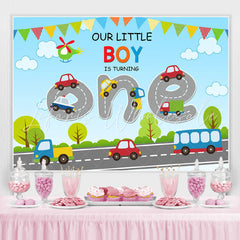 Lofaris Cartoon Vehicle With Highway 1st Birthday Backdrop