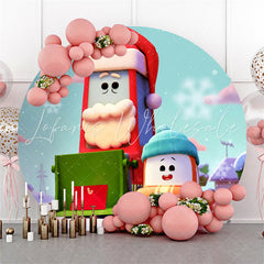 Lofaris Cartoon Winter Snow Round Cute Car Birthday Backdrop