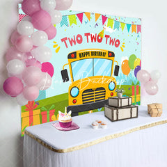 Lofaris Cartoon Yellow Bus Balloon Gift 2nd Birthday Backdrop