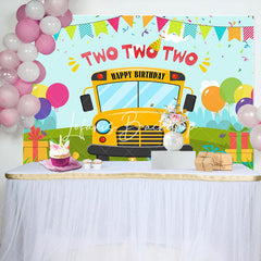 Lofaris Cartoon Yellow Bus Balloon Gift 2nd Birthday Backdrop