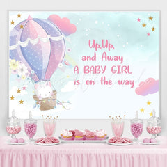 Lofaris Cat In The Hot Air Balloon Pink Baby Shower Backdrop