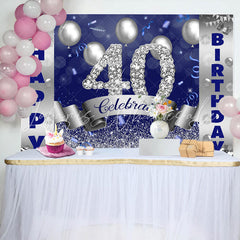 Lofaris Celebrate Silver Navy Blue 40th Birthday Backdrop