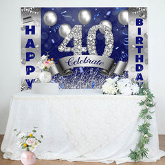 Lofaris Celebrate Silver Navy Blue 40th Birthday Backdrop