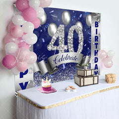 Lofaris Celebrate Silver Navy Blue 40th Birthday Backdrop