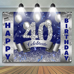 Lofaris Celebrate Silver Navy Blue 40th Birthday Backdrop