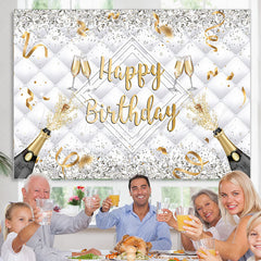 Lofaris Champagne Bottle Glass Ribbion Happy Birthday Backdrop