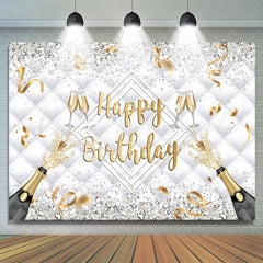 Lofaris Champagne Bottle Glass Ribbion Happy Birthday Backdrop