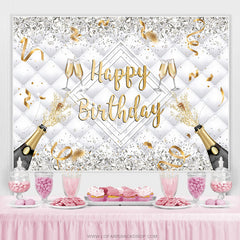 Lofaris Champagne Bottle Glass Ribbion Happy Birthday Backdrop