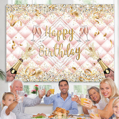 Lofaris Champagne Bottle Ribbions Happy Birthday Backdrop