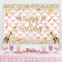 Lofaris Champagne Bottle Ribbions Happy Birthday Backdrop