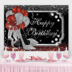 Lofaris Champagne Glass Heels Balloons Happy Birthday Backdrop