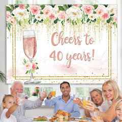 Lofaris Cheers to 40 Years Pink White Floral Birthday Backdrop