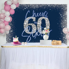 Lofaris Cheers To Sixty Blue Silver 60th Birthday Backdrop