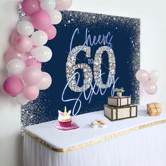 Lofaris Cheers To Sixty Blue Silver 60th Birthday Backdrop